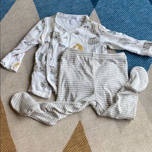 Angel Dear kimono + footie pants 0-3 month bamboo